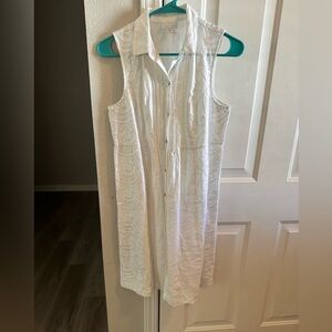 SOLD - J. Jill Cream Love Linen White Floral Embroidered Dress Size XS